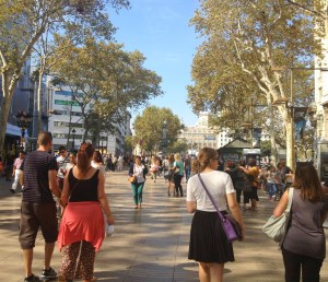 sur les Ramblas de Barcelone